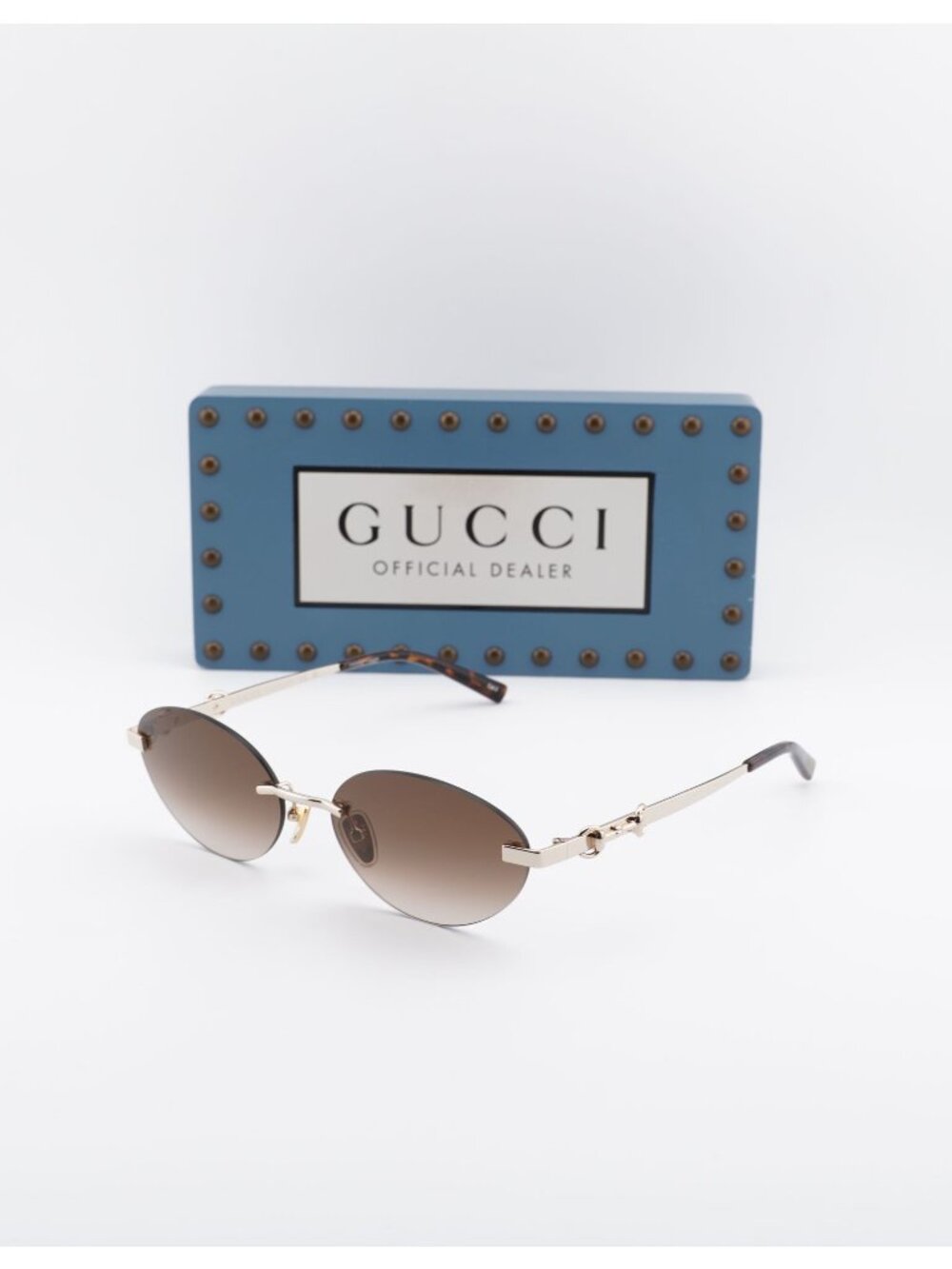 Gucci GG2051S 004 Oval Rimless Sunglasses - Gold / Brown Gradient